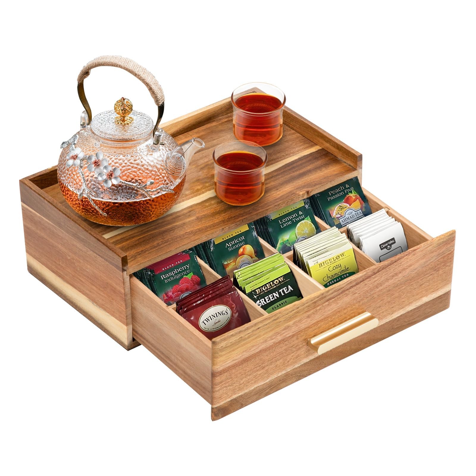 Tea Bag Organizer, Acacia Wood Organizers and Storage Normal, Natural
