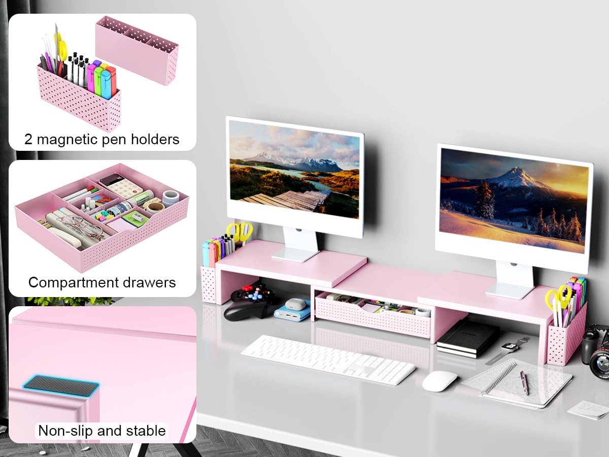 Spacrea Metal Desk 40 inches (W) x 9.3 (L) x 4.3 (H), Pink