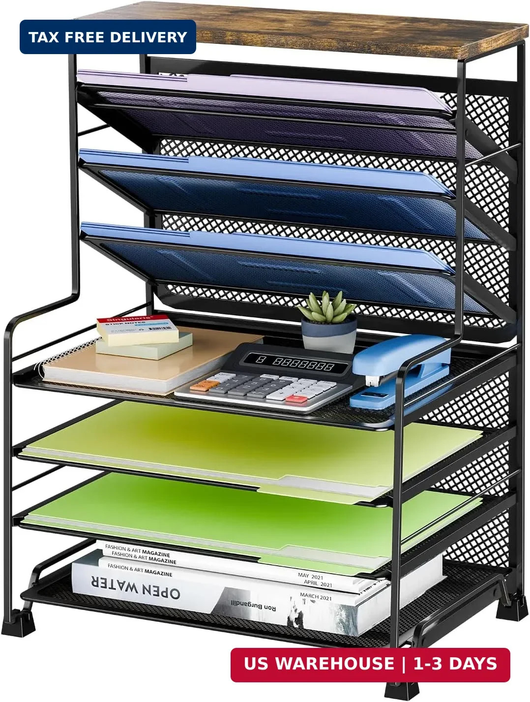 Simple Trending 8-Tier Desk File Organizer for Office, Home or School, Black
