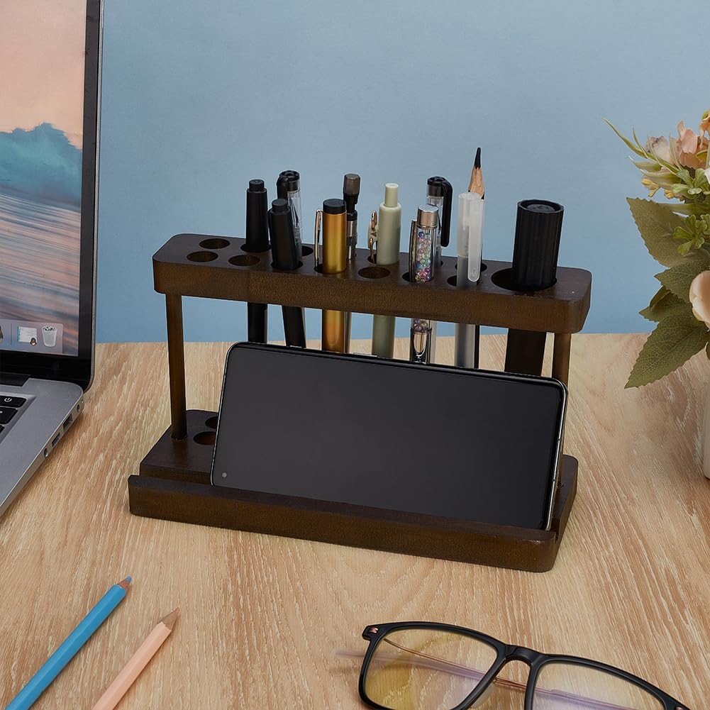 Pencil & Pen Holder for Desk Pine Wood Pen Display Stand with 15 Slots and Ce…