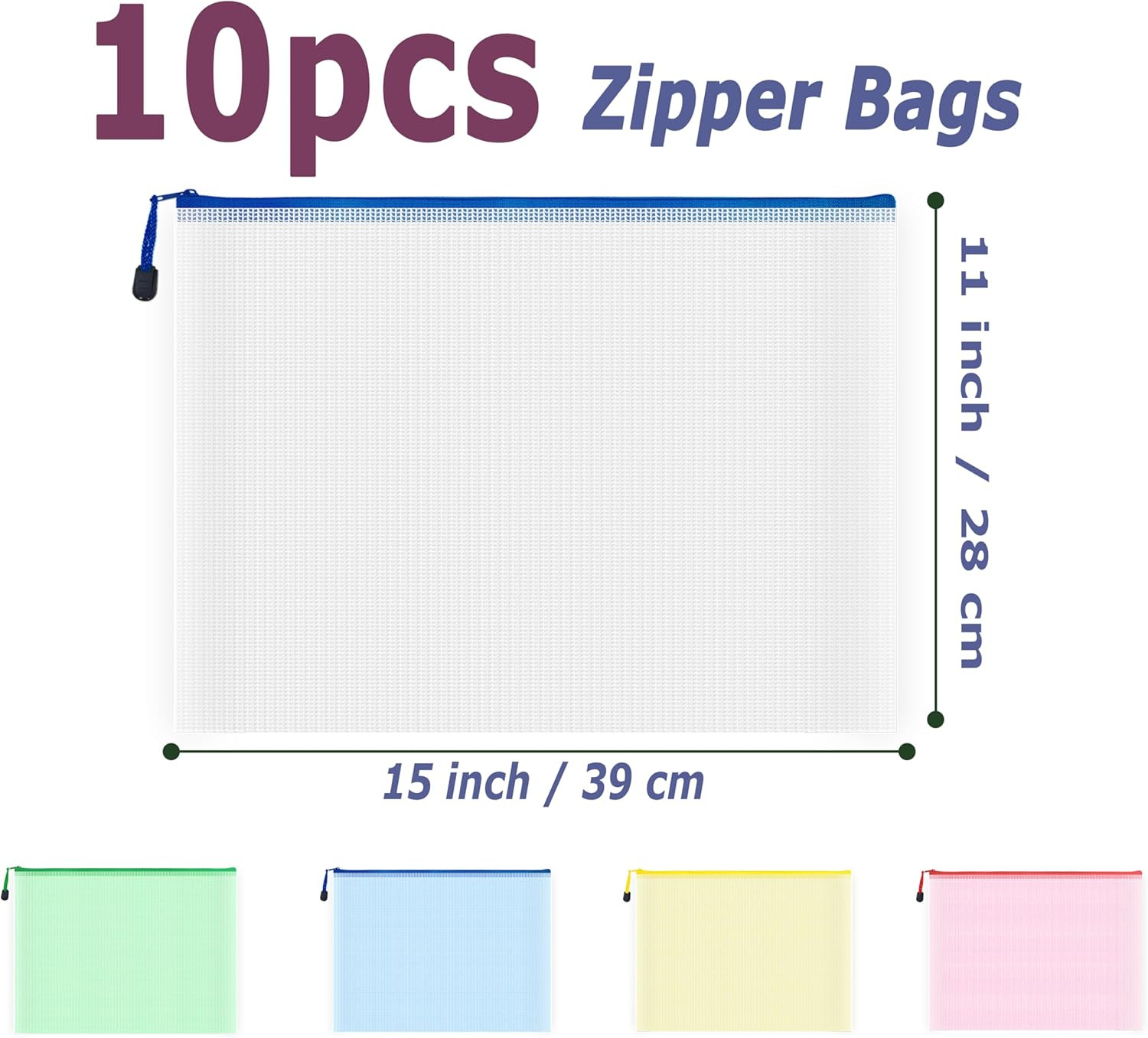 10 Pcs Zipper File Bags, Waterproof Plastic Mesh Pouch for Office School, Board