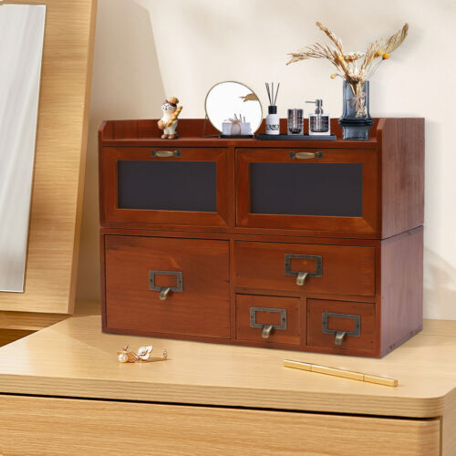Desktop Storage Cabinet with 6 Drawers, Wooden Box Organizer for Office Supplies