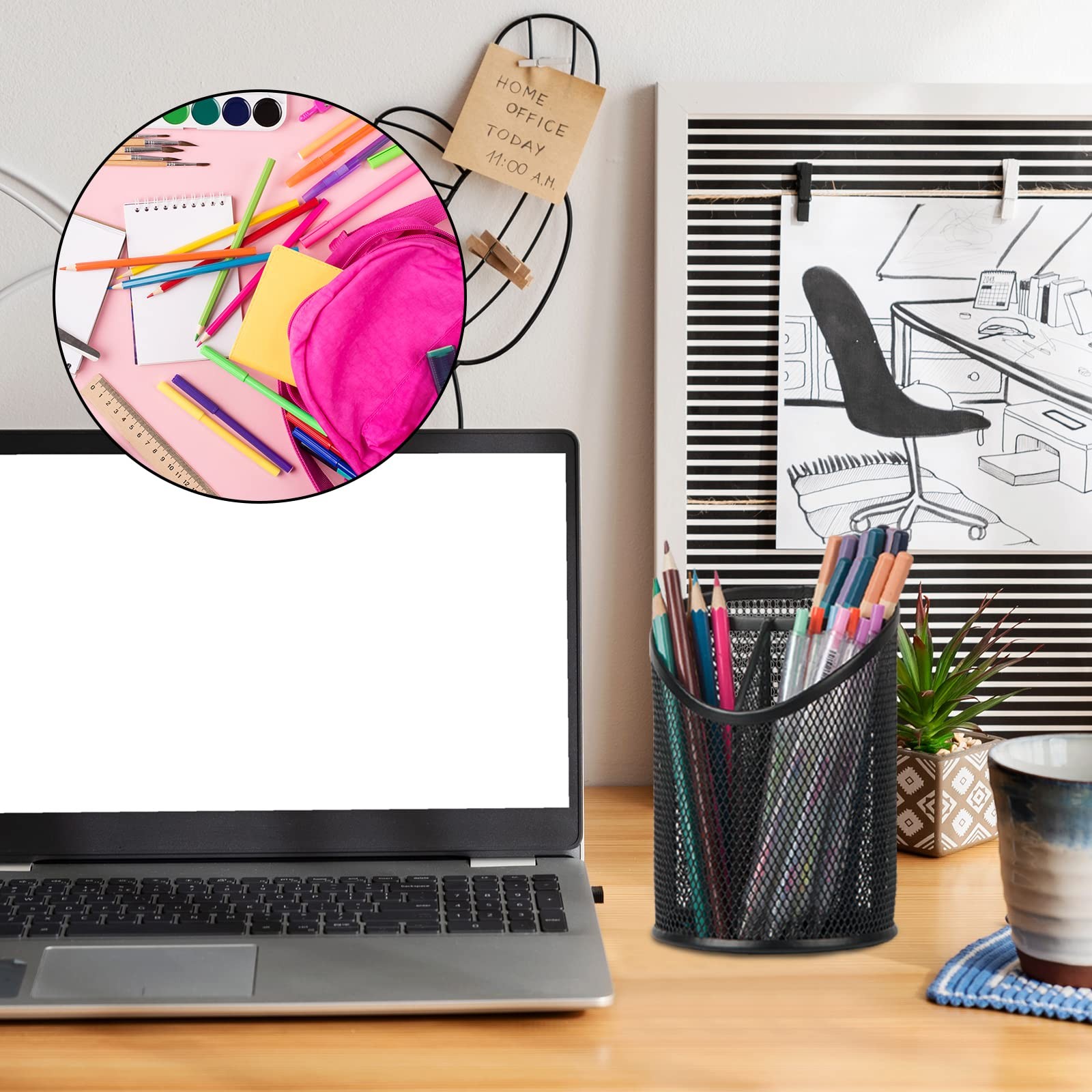 Delifox 2 Pack Pen Holder Mesh Round Pencil Desktop Organizer 3 Black