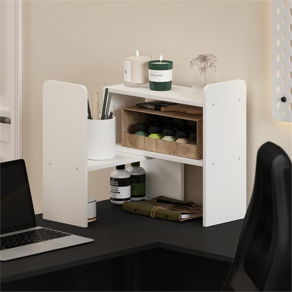 Maklaine Engineered Wood Contemporary Desk Top Organizer Bookshelf in White