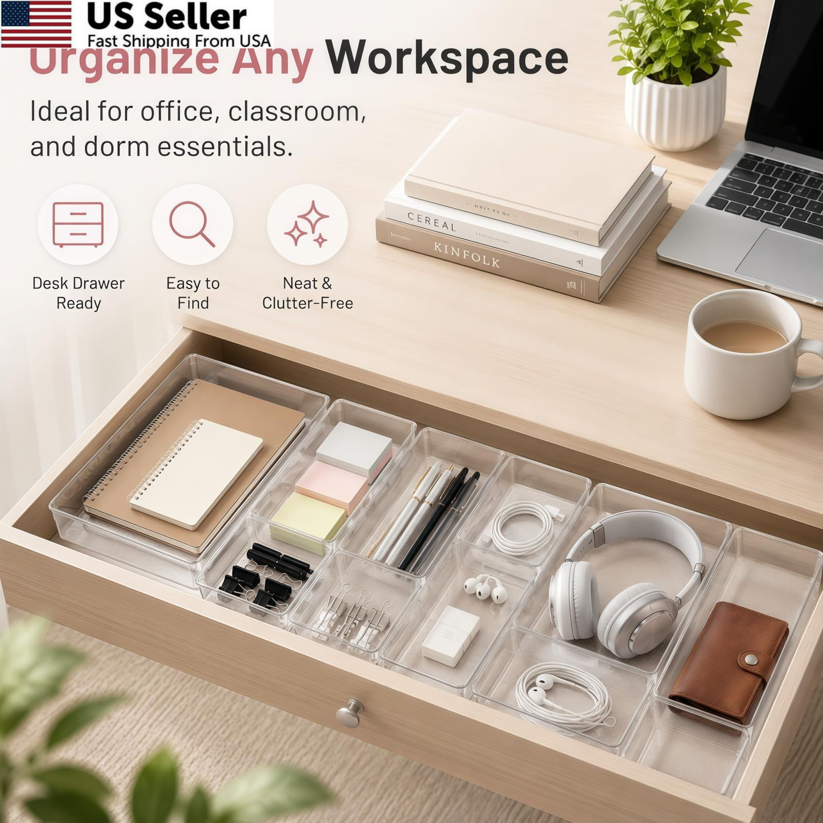 8 Pack Large Clear Plastic Drawer Organizer Bins – Acrylic 8 Pack,