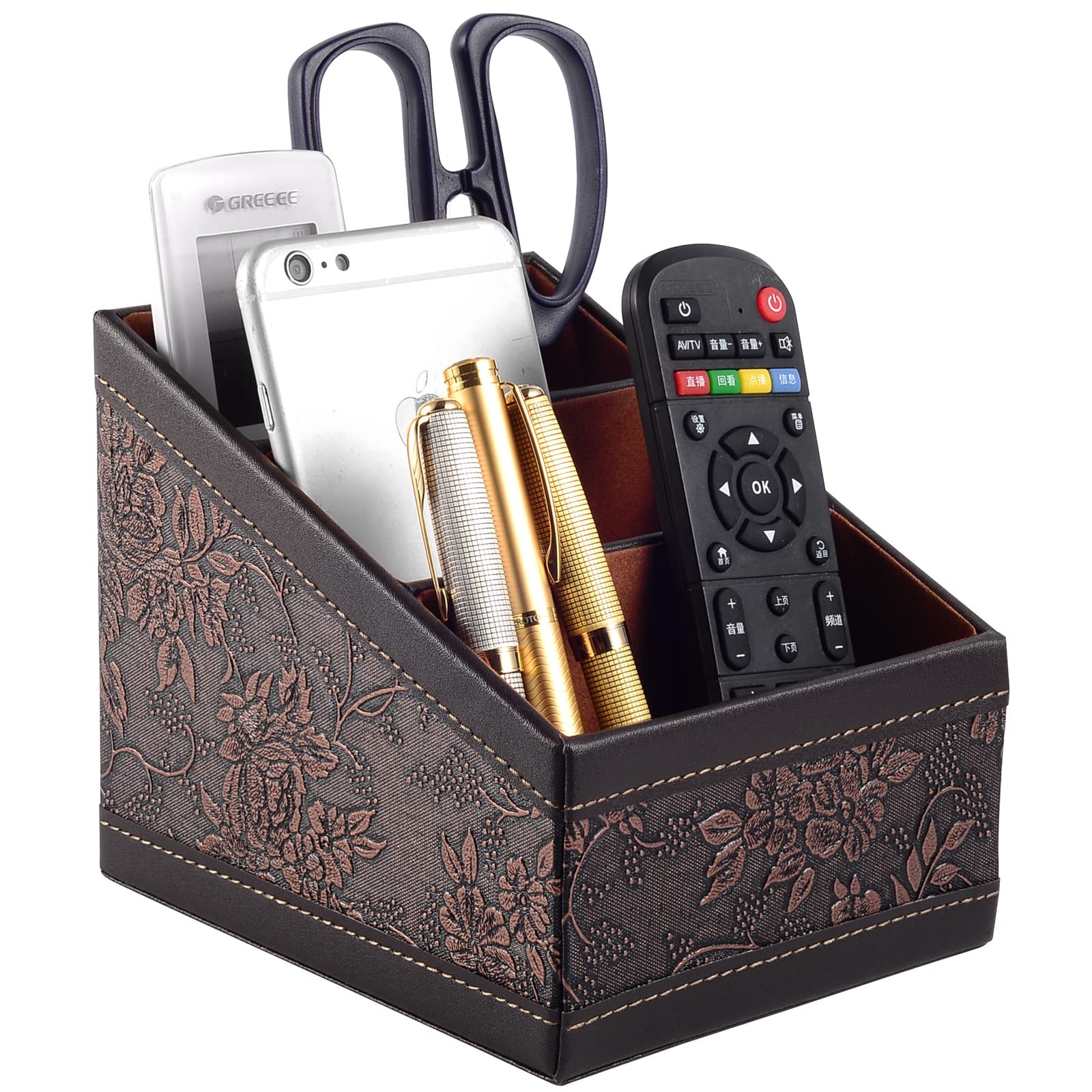 PU Leather TV Remote Control Holder with 3 Compartments,Nightstand Caddy Orga…