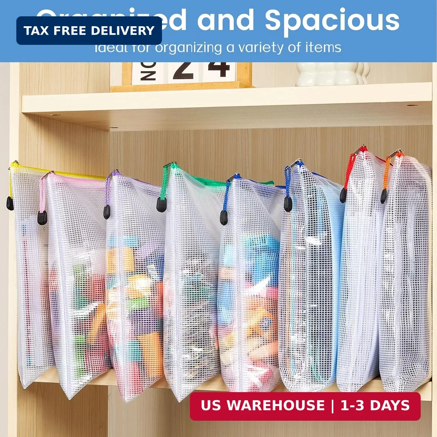 Sooez 24 Pack Mesh Zipper Pouch with Sticky Labels, A4 Mesh Bags, Sturdy Letter