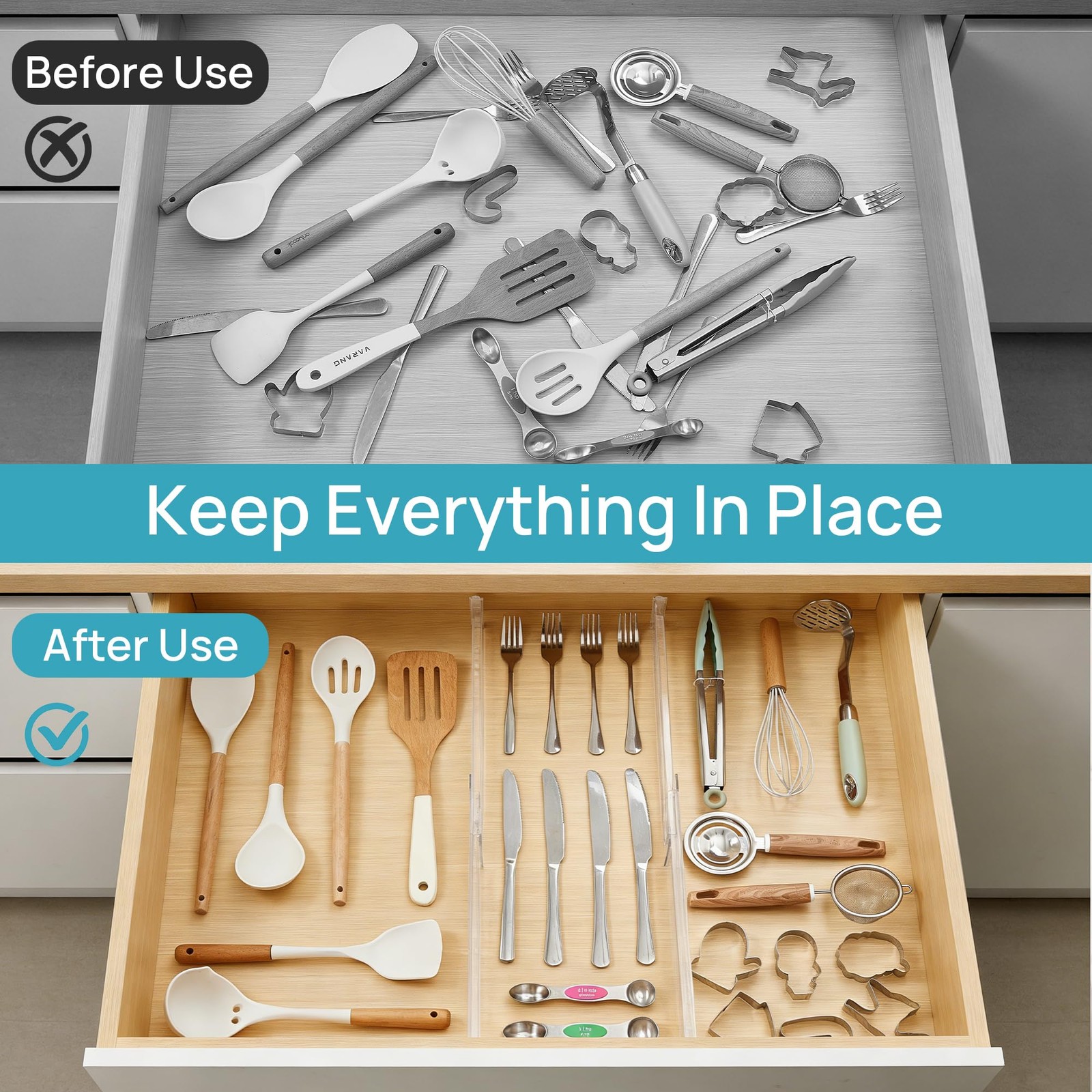Vtopmart 8 Pack Shallow Drawer Dividers, 2.36″ H, 12.5″-20.8″ L, Clear