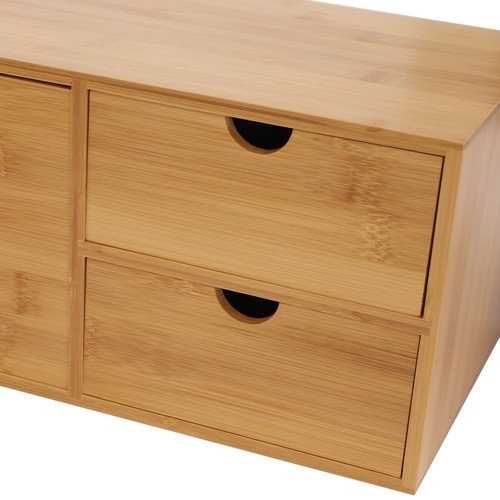 Desk Organizer Office Desktop Drawers Storage Bamboo Box Storage Recess Handle