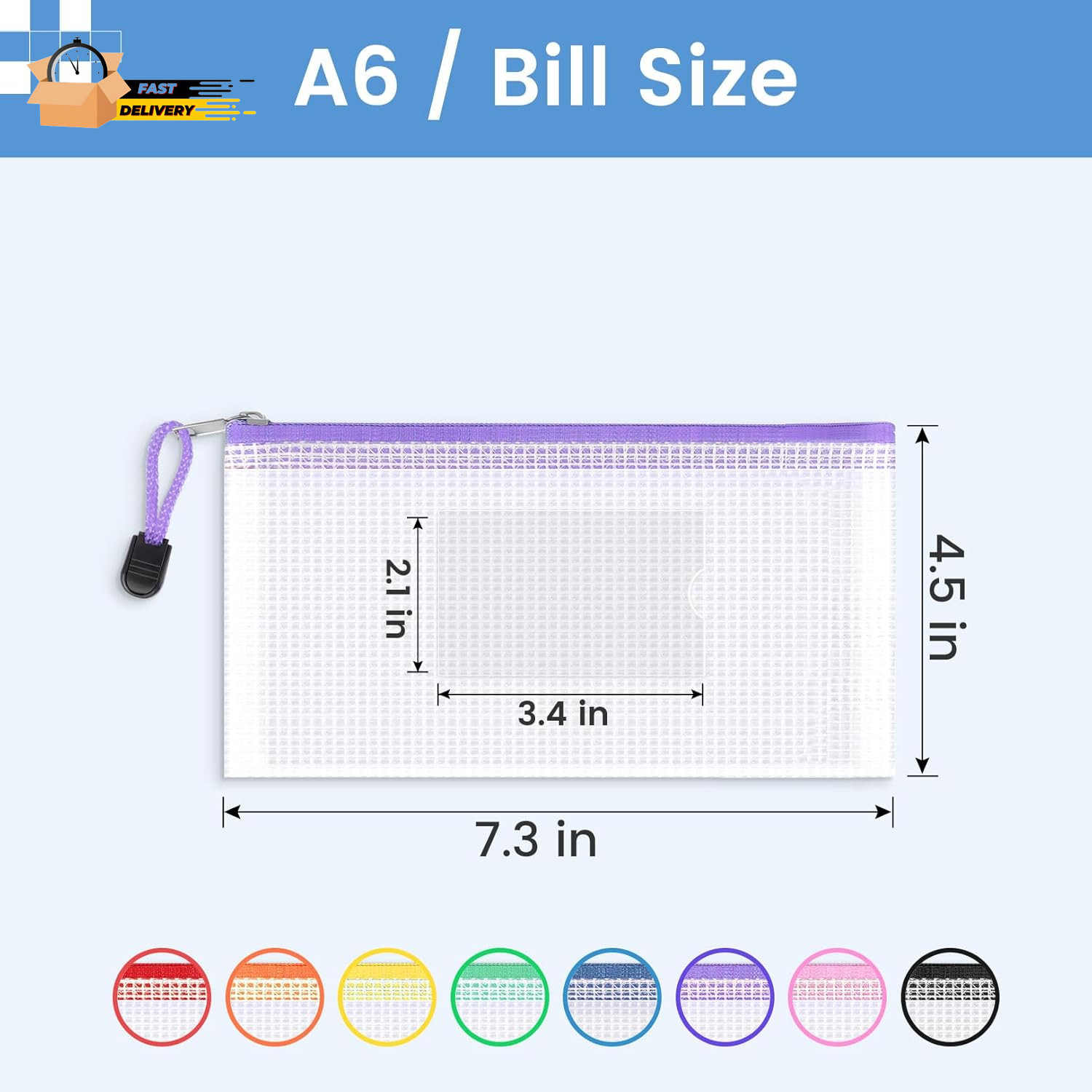 24 Pack Mesh Zipper Pouch Bags with Label Pocket, A6 (9.1×4.7 In) Small Pencil