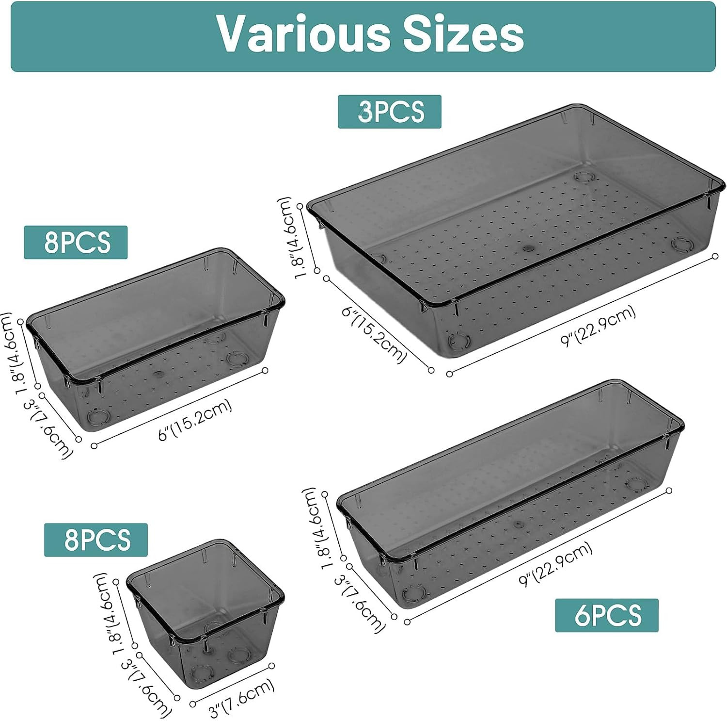 WOWBOX 25 PCS Plastic Drawer Organizer Set, Desk Drawer Divider Organizers and S