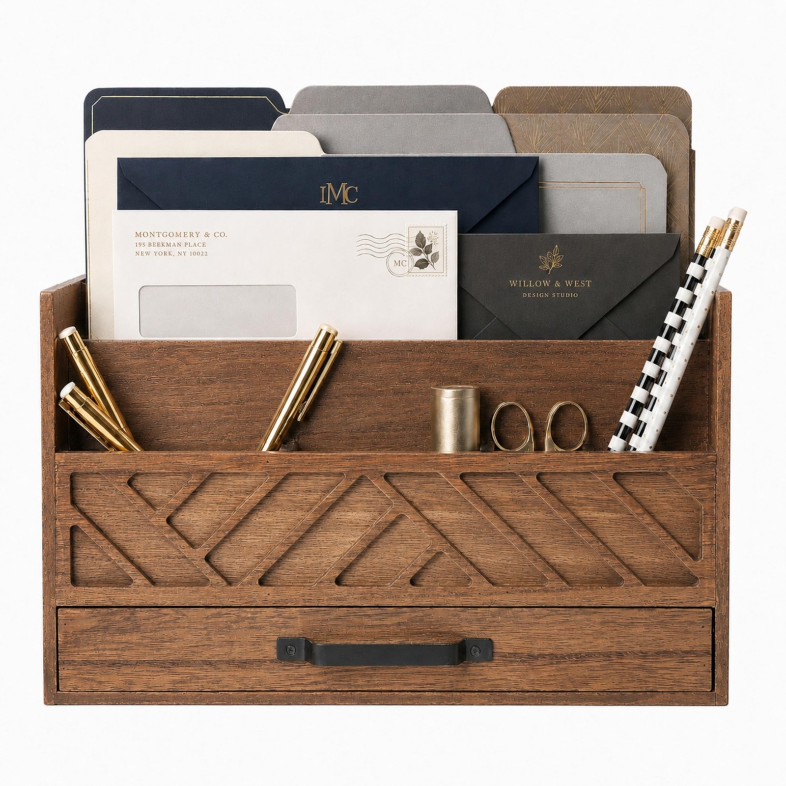 | Wooden Mail Organizer with Drawer and Compartments | Mail Sorter Organizer …
