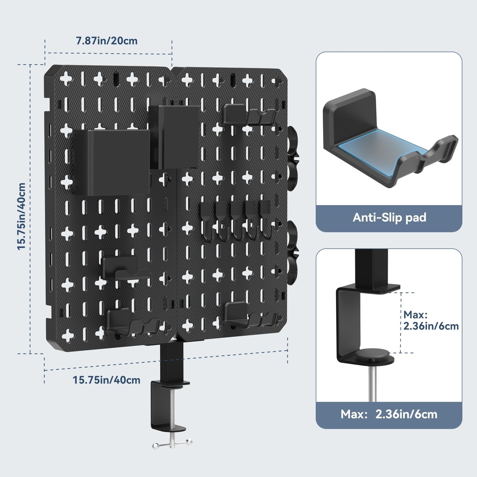 7-in-1 Clamp-On Desk Organizer – No Drill Pegboard with Phone Stand, Pen Holder,