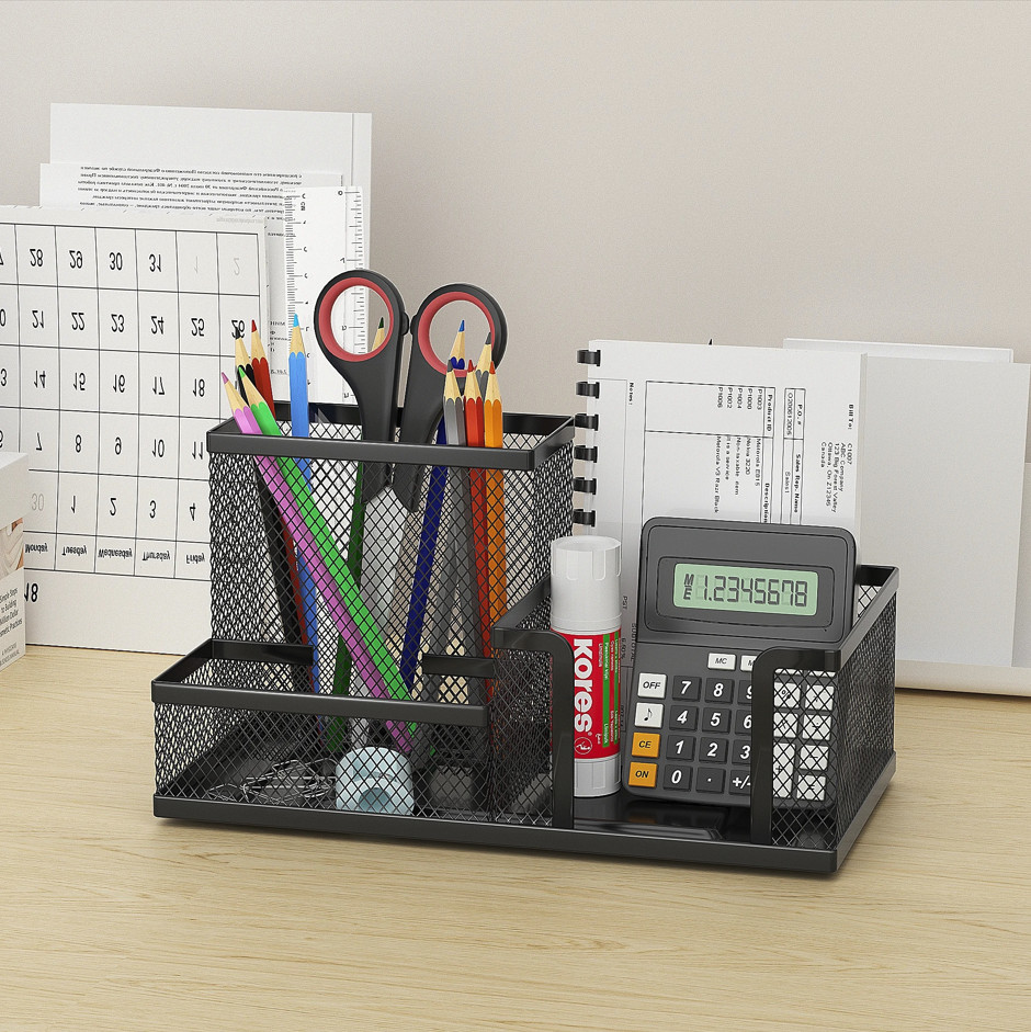1pc Mesh Desk Organizer 3 Compartment Pencil Holder Office Storage – NEW