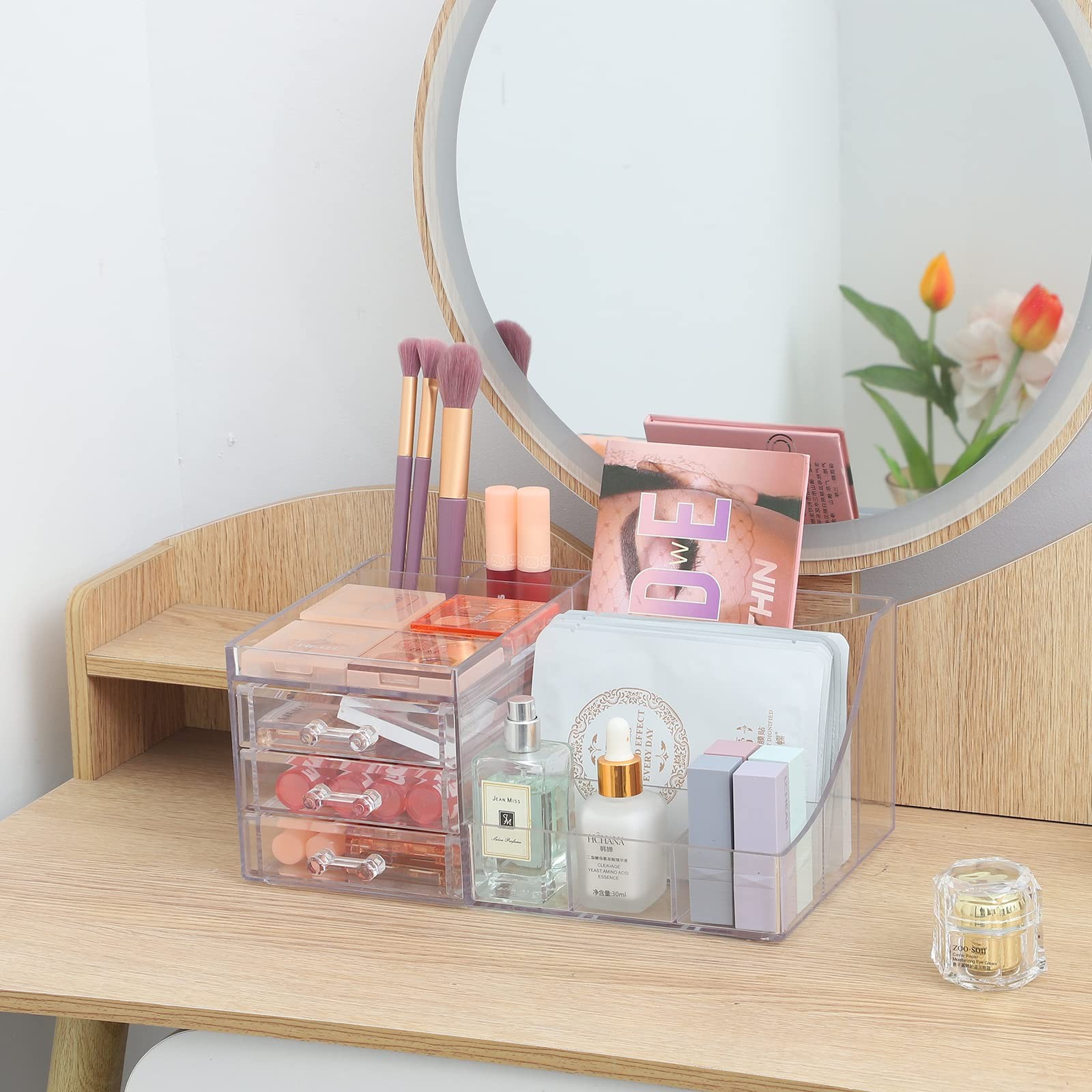 Cq acrylic 1 Pack Clear Make Up Organizer 3 Drawers,