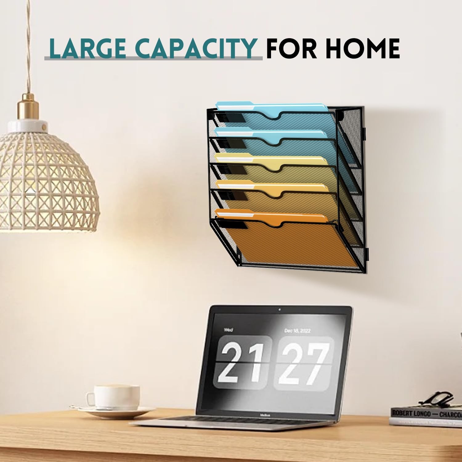 SUPEASY 5 Tier Wall File Organizer, Hanging Mounted Mail 5-Tier, Black
