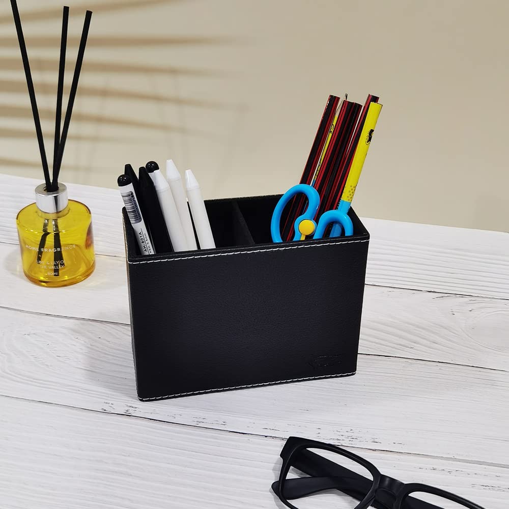 PU Leather Pen Holder for Desk Double Compartments Pencil Holder Square Desk …