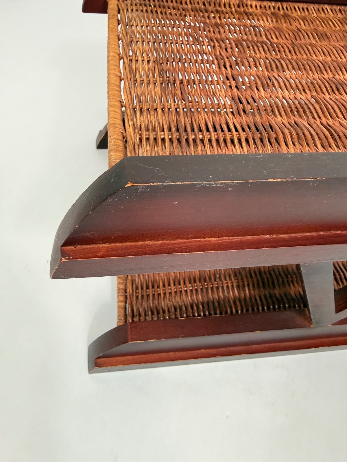 VTG Two Tier Woven Rattan Desk Letter Tray Dark Wood Desk File Organizer READ
