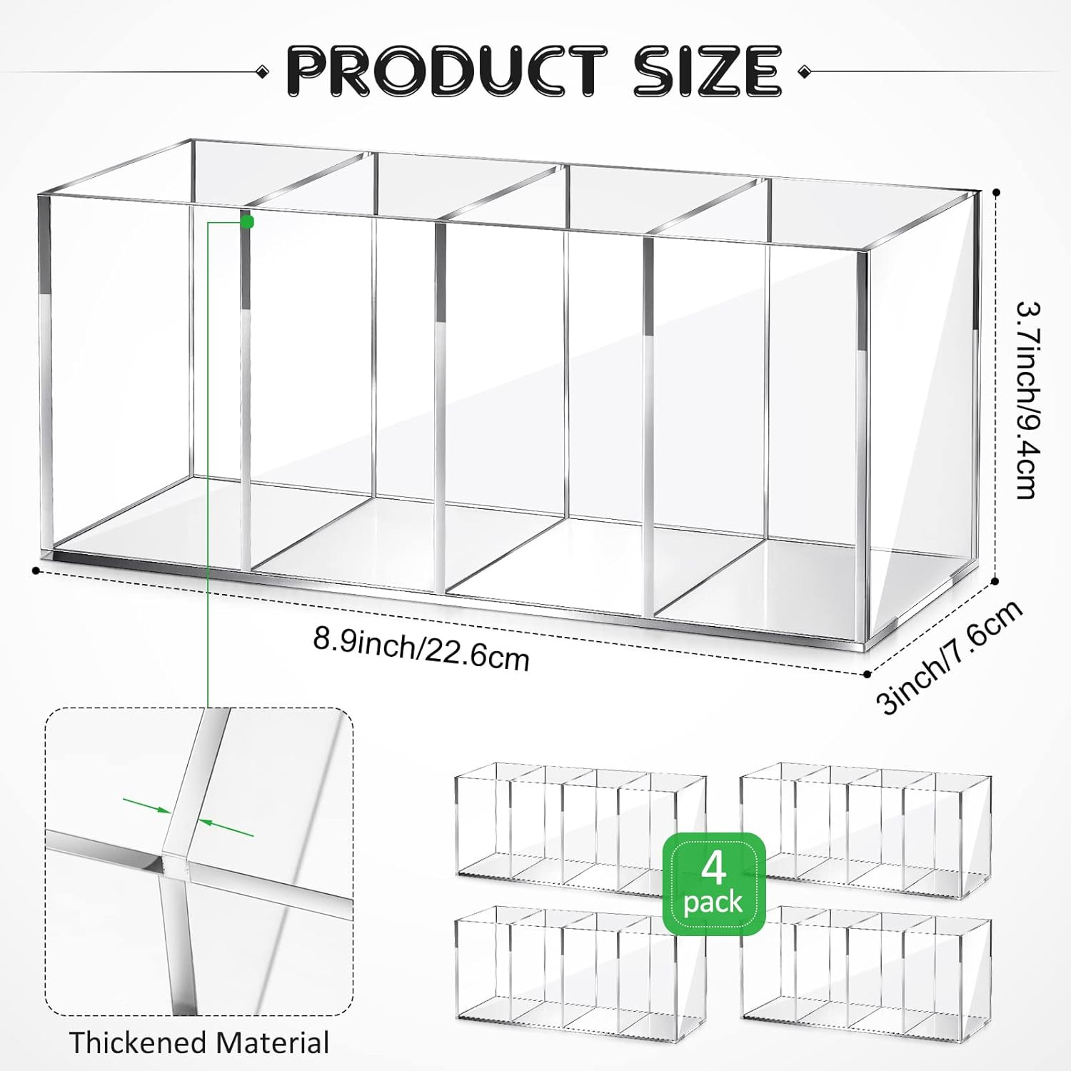 4 Pack Acrylic Pencil Holder Back to School 4 Compartments Clear Pen