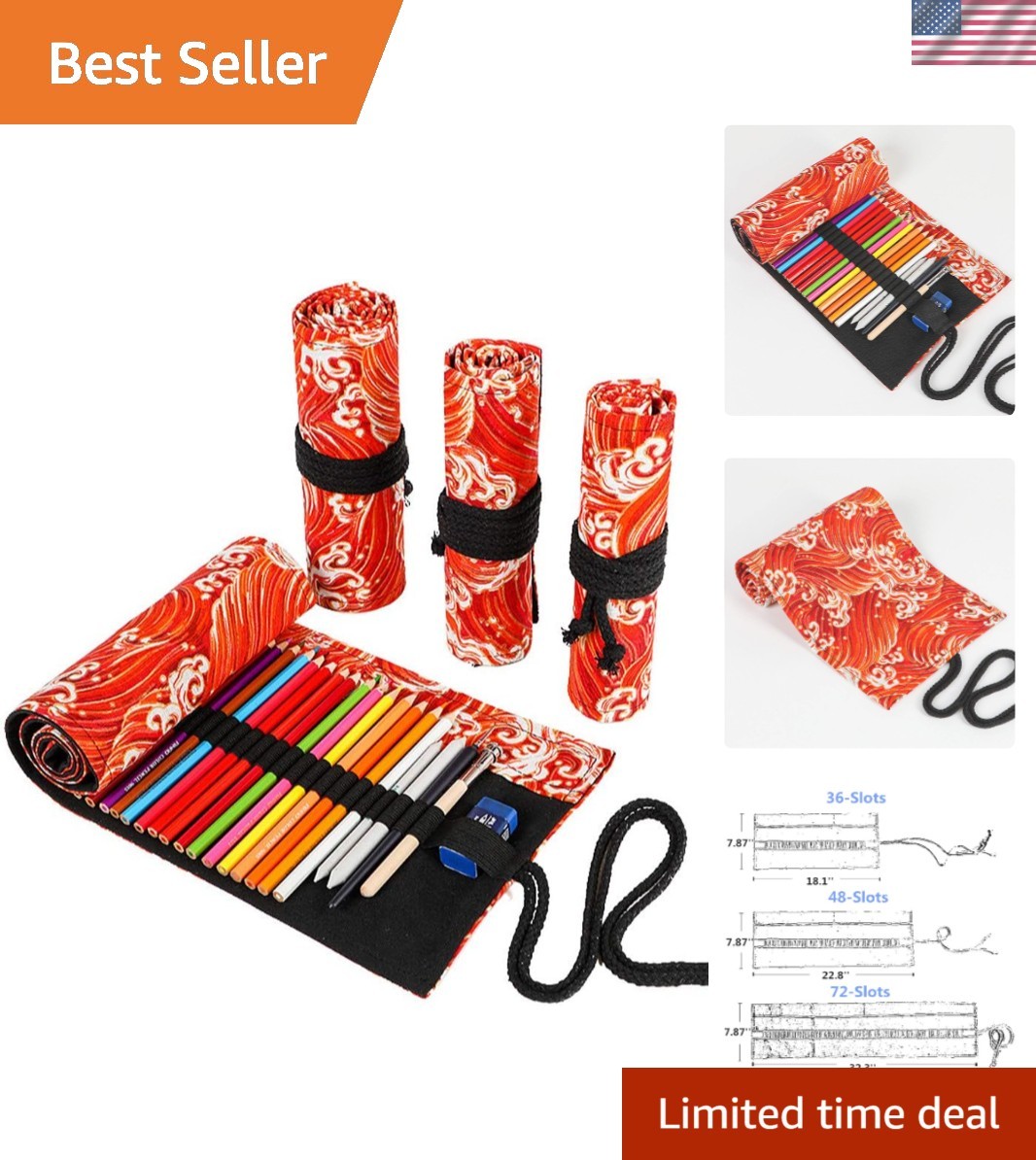 48-Slot Colored Pencil Roll Holder – Portable Canvas Organizer for Artists