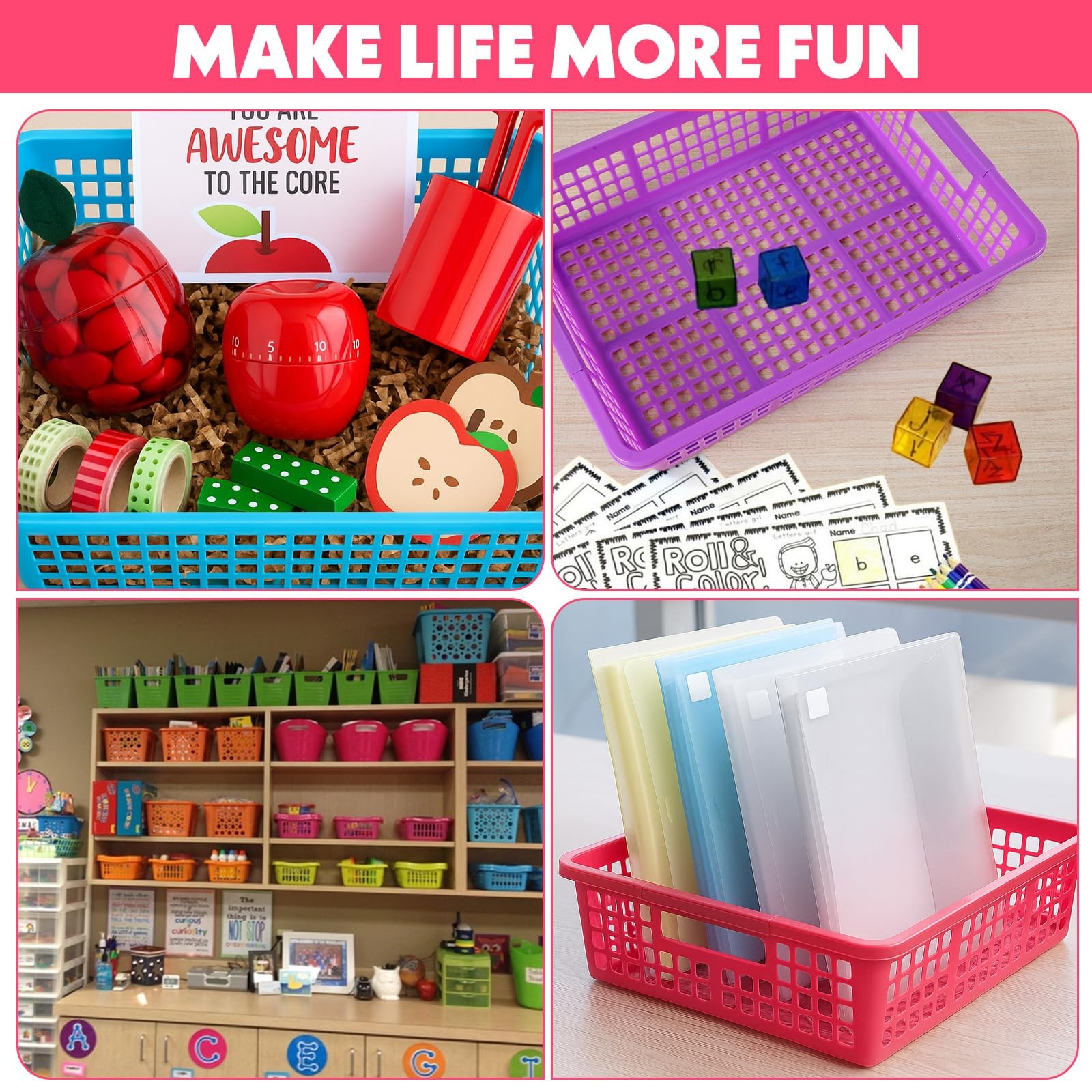 7 PCS Multicolor Plastic Turn In Paper Trays Handles 13.58x10x3.14 Inch Bins