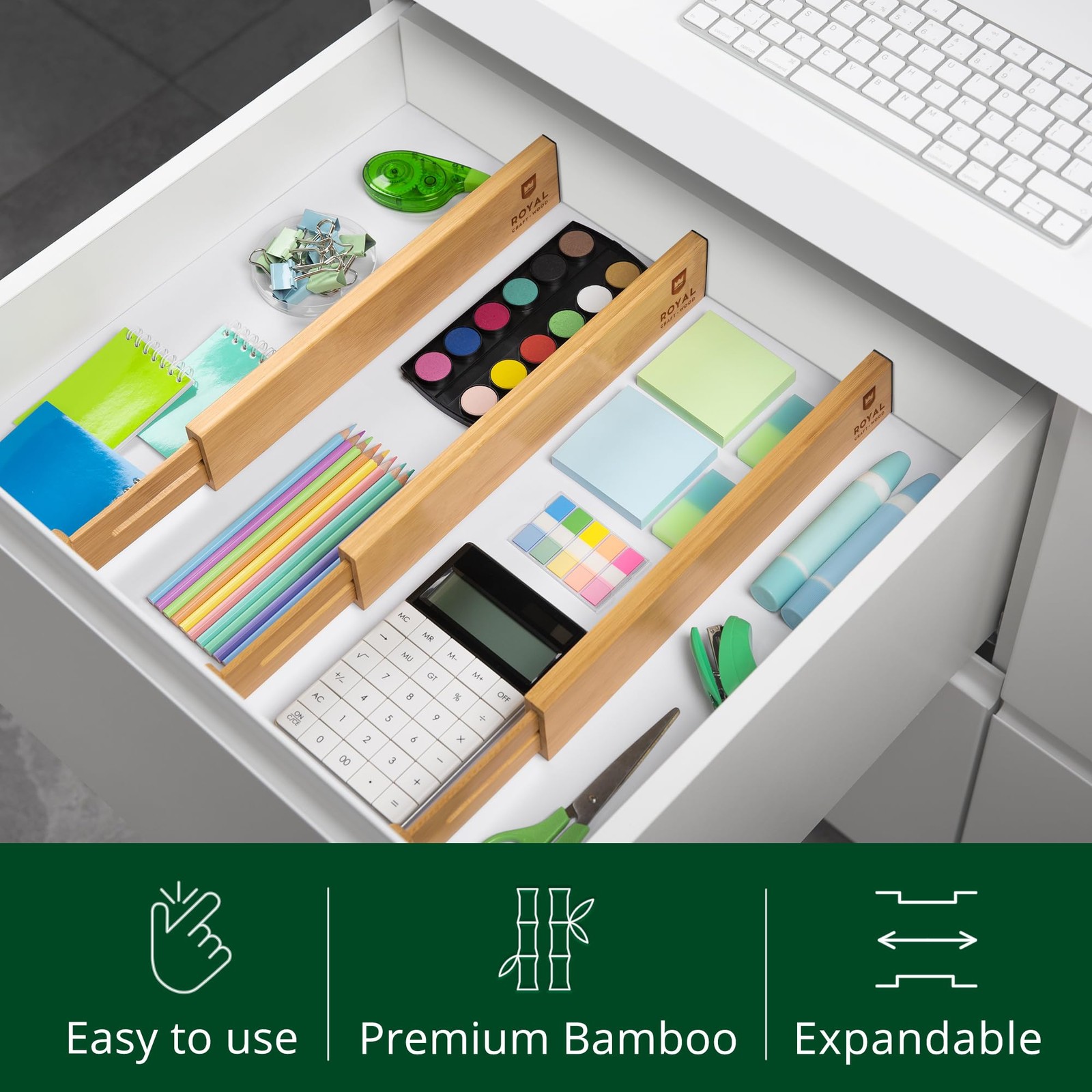 Bamboo Drawer Dividers Organizers, Adjustable Large (up to 22″), Natural