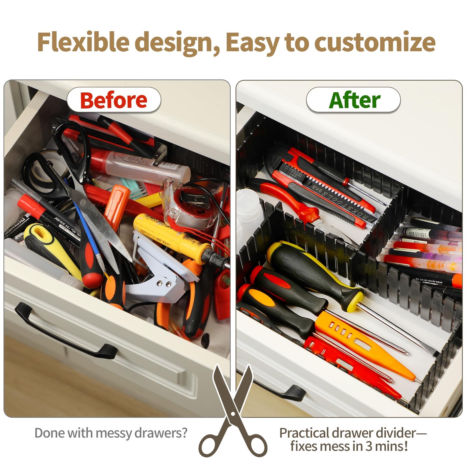 Bofoho Drawer Divider Adjustable Diy Storage Organizer Separator Black 8pcs