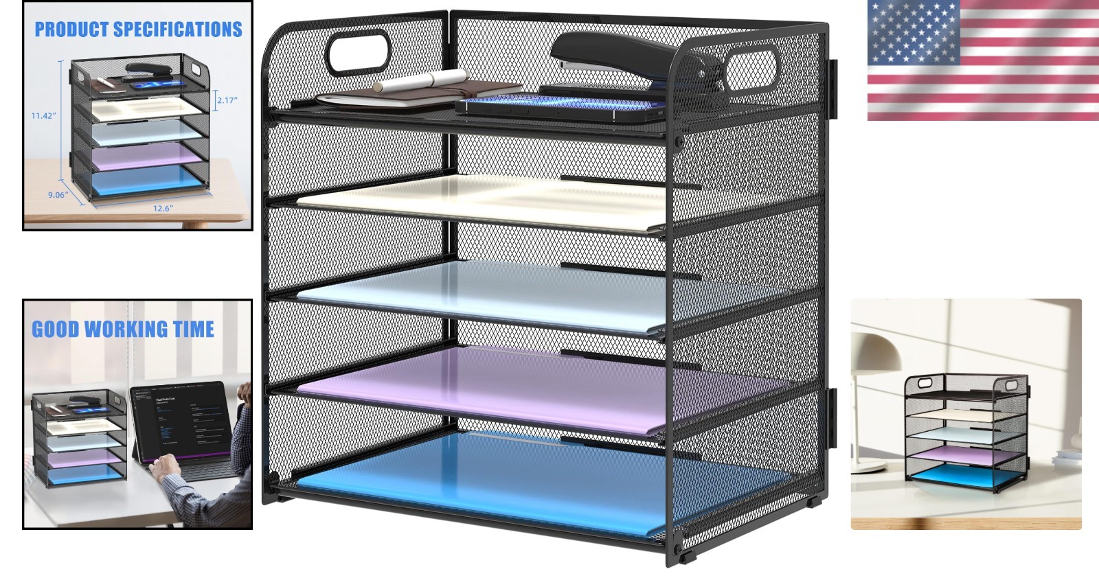 Elegant 5-Tray Paper Organizer with Handle – Perfect for Office and Home