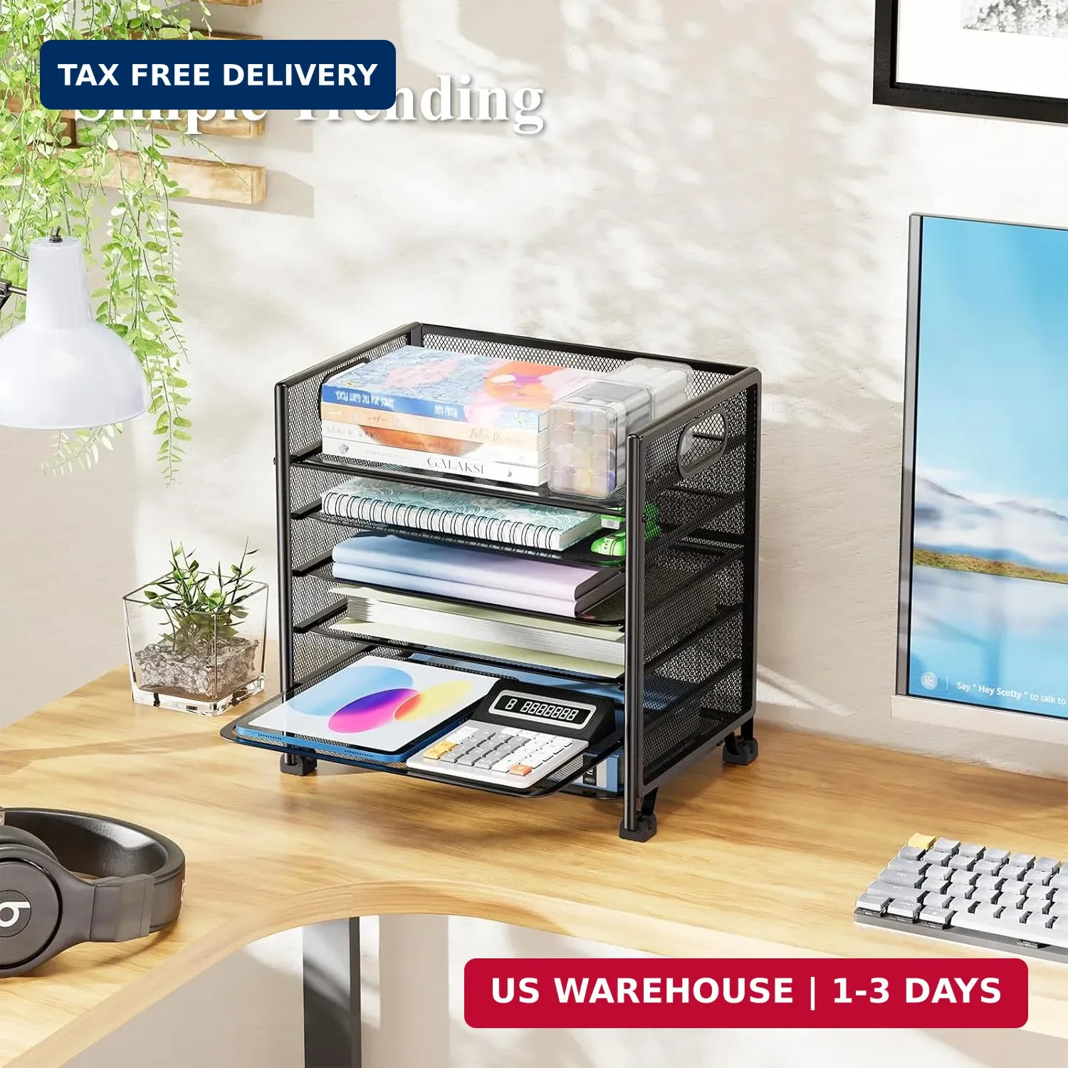Simple Trending 6-Tier Letter Tray Organizer, Metal Mesh File Holder, Black | 6-