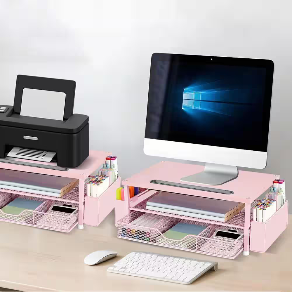 Pink 18.8 In. X 6.4 In. Metal Modern Desk Organizer Stand with Drawer