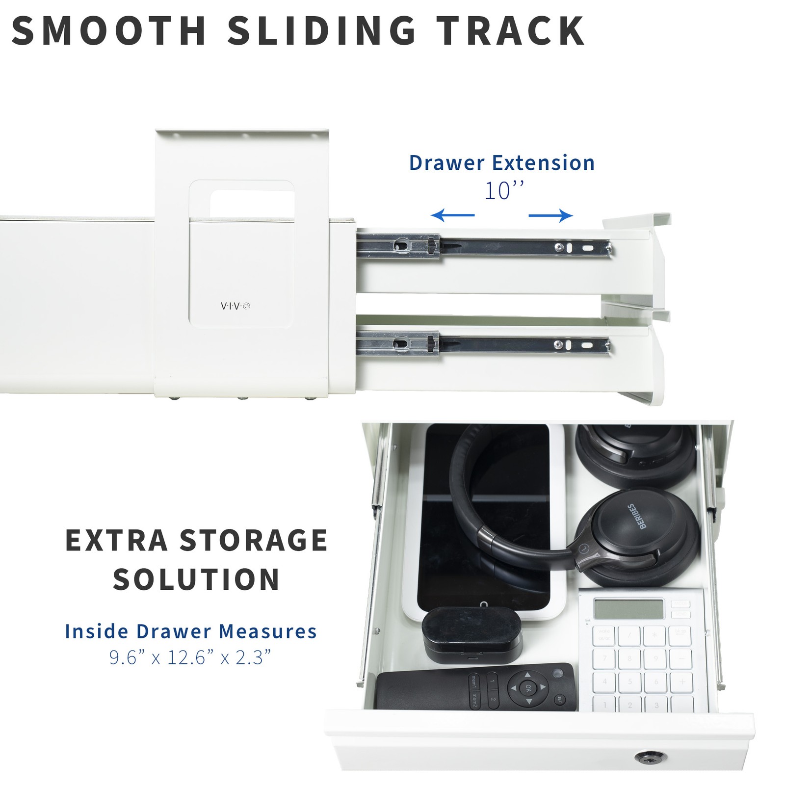 VIVO White Under Desk Lockable Pull Out Storage Drawers, Workspace Organizer