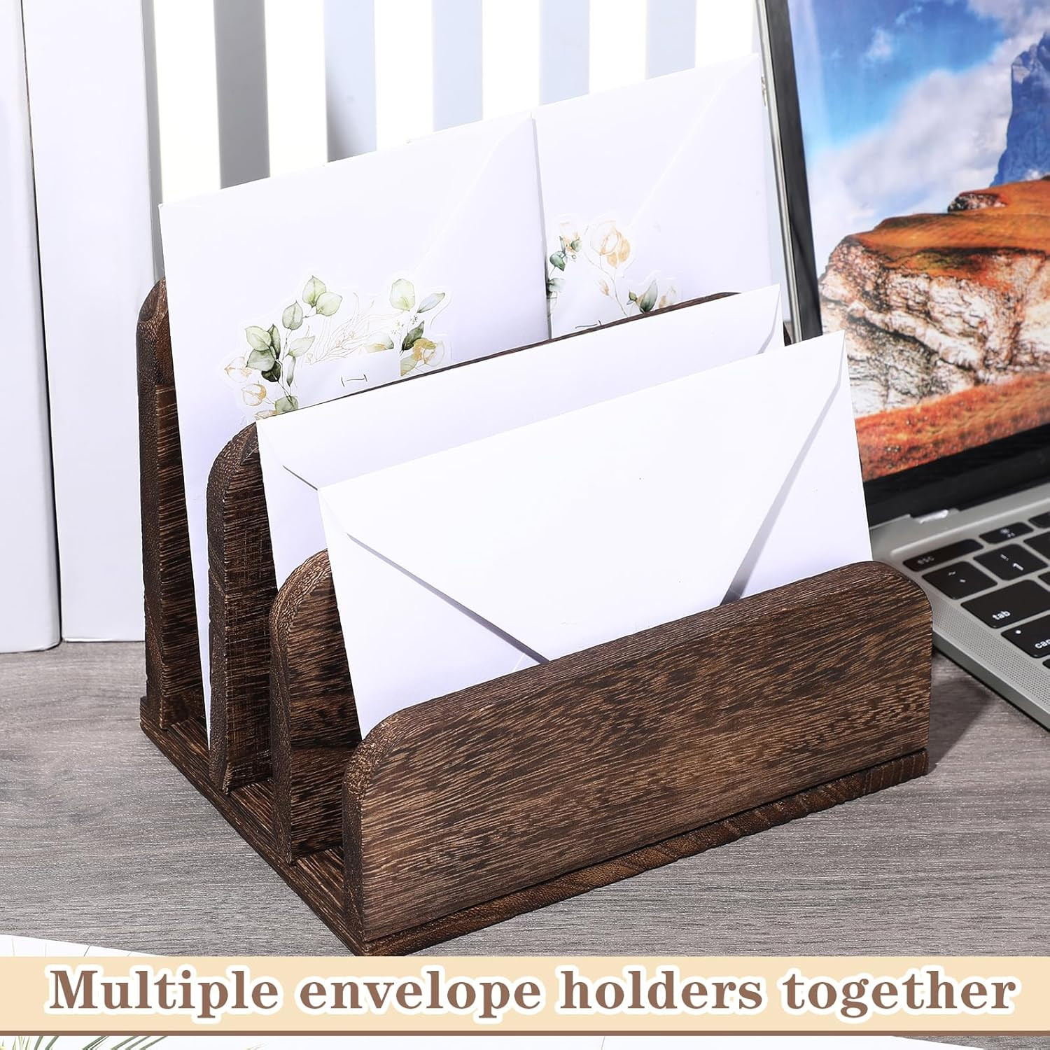 Wooden Mail Organizer 3 Slots Mail Holder for Desk Wood File Paper Letter Holder