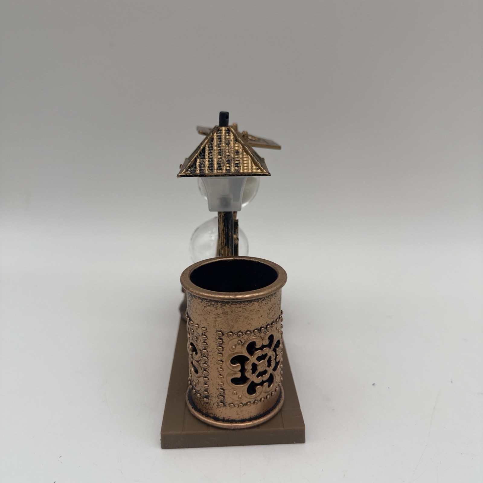 Vintage Desk Organizer Set with Hourglass Timer Bronze Pen Holder Decor, New USA