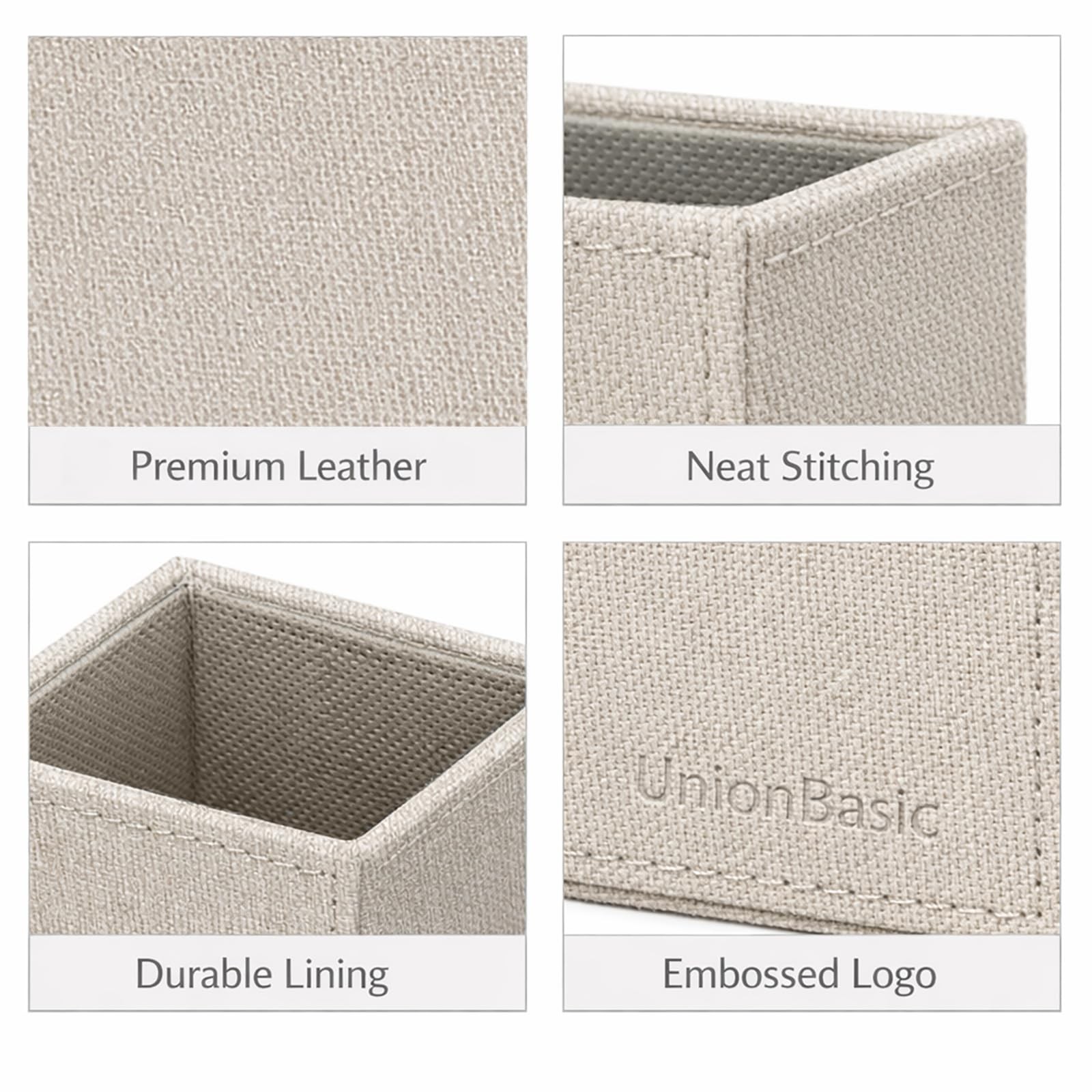 UnionBasic Square Pen Holder, Leather Pencil Cup, Desktop Caddy Beige