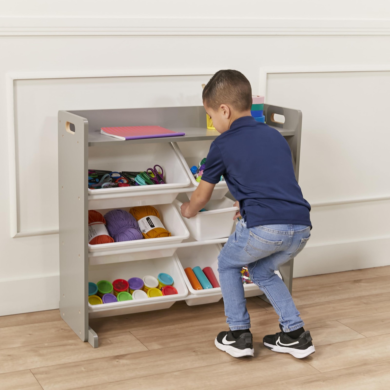 3-Tier Organizer with Shelf and 9 Removable Plastic Bins, 3×3, Toy Storage, G…