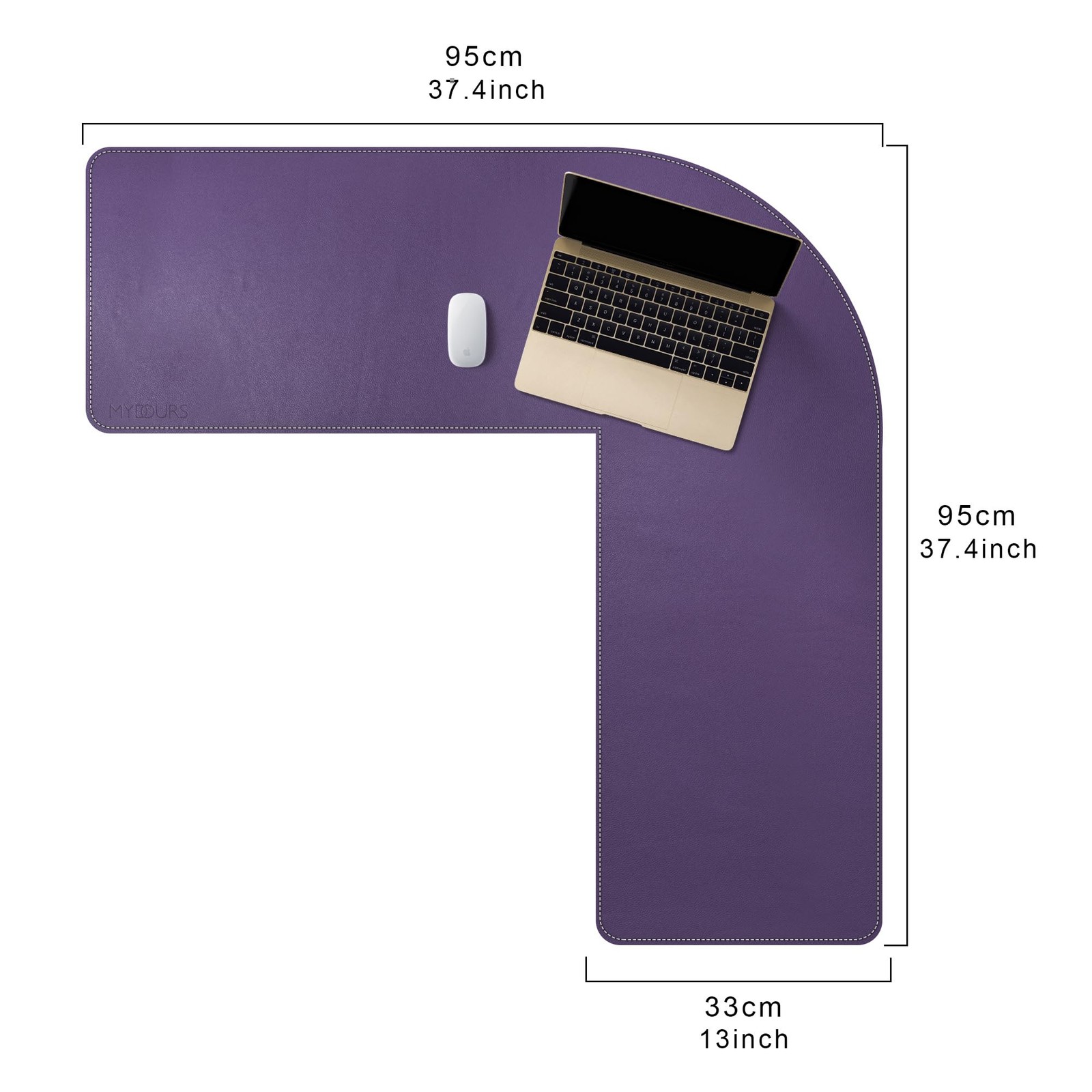 Mydours L Shaped Desk Mat, (38″+38) x 13″ Large PU Leather 38″ x 38″, Purple