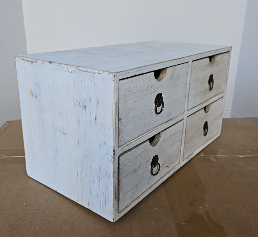 SeekElegant Wooden Desktop Organizer w/ 4 Drawers, White Washed NEW (40B)