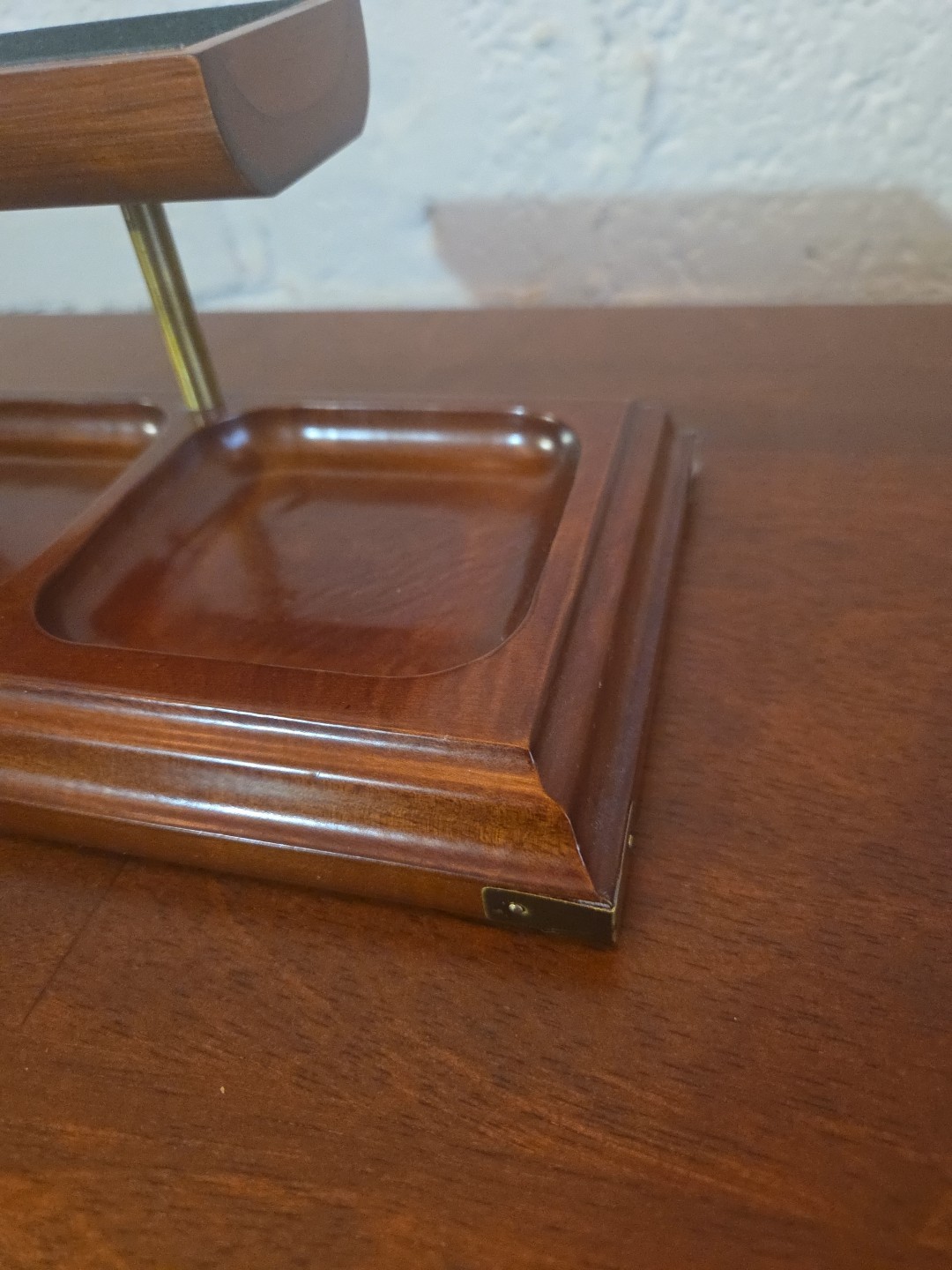 Bombay Co 1996 2 Tier Wood Office Desktop Organizer Dresser Tray Brass Corners
