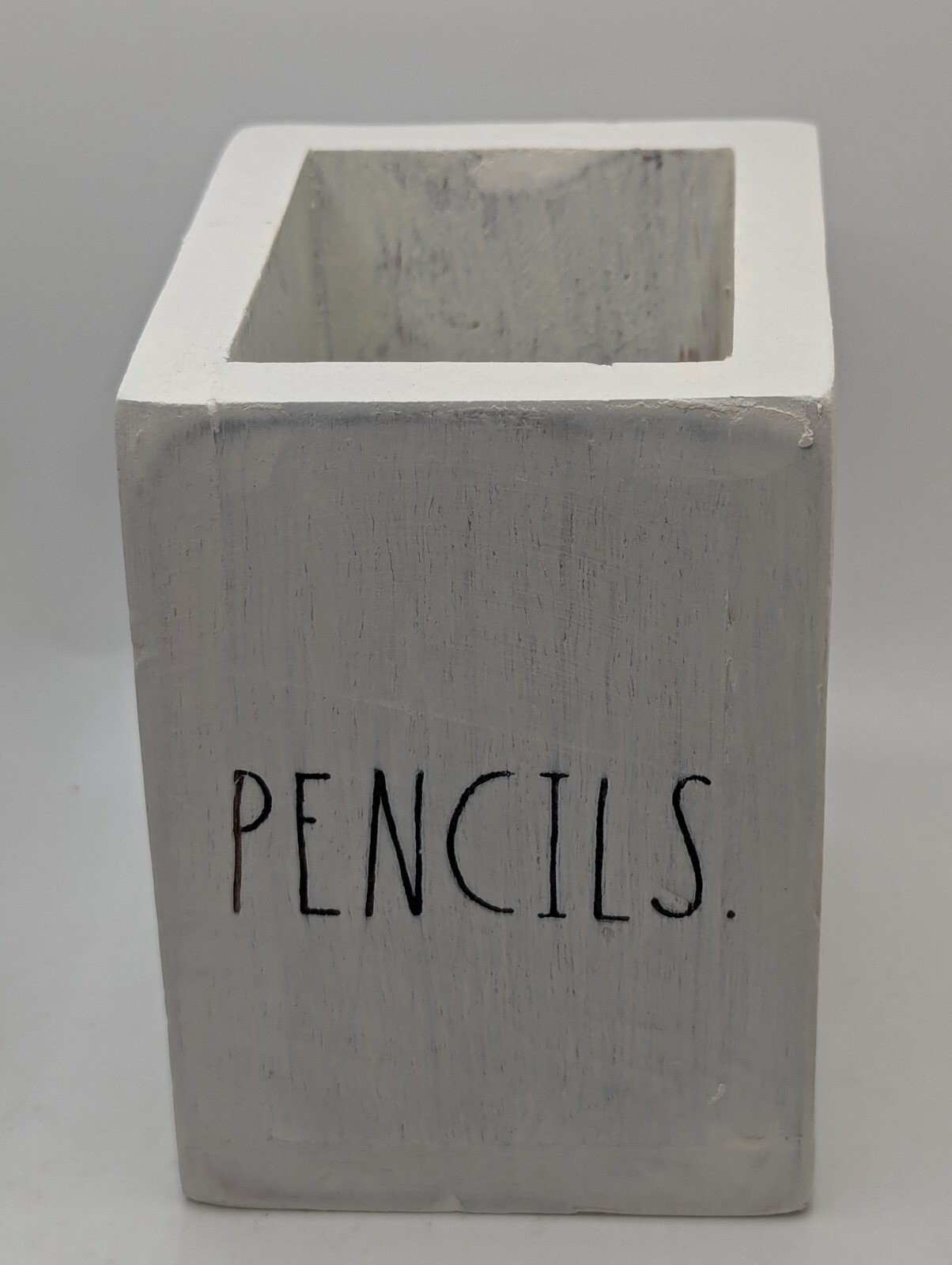 NEW Rae Dunn Wooden Pen and Pencil Holder with Base Tray White Wash Color