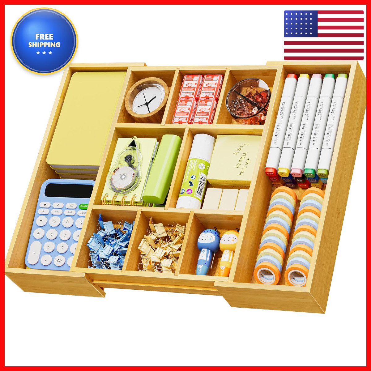 Marbrasse Bamboo Expandable Drawer Organizer Desk Drawer Organizer Tray 5