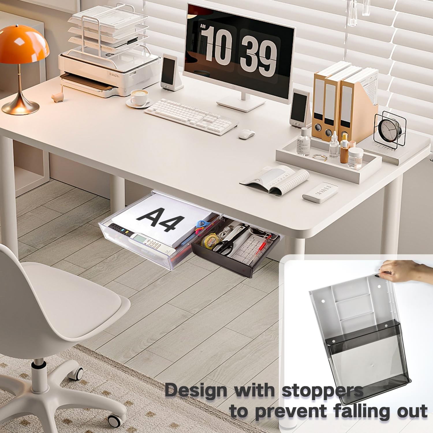 Under Desk Drawer Organizer 2 Pack – Self-Adhesive Slide Out Storage Tray for Of