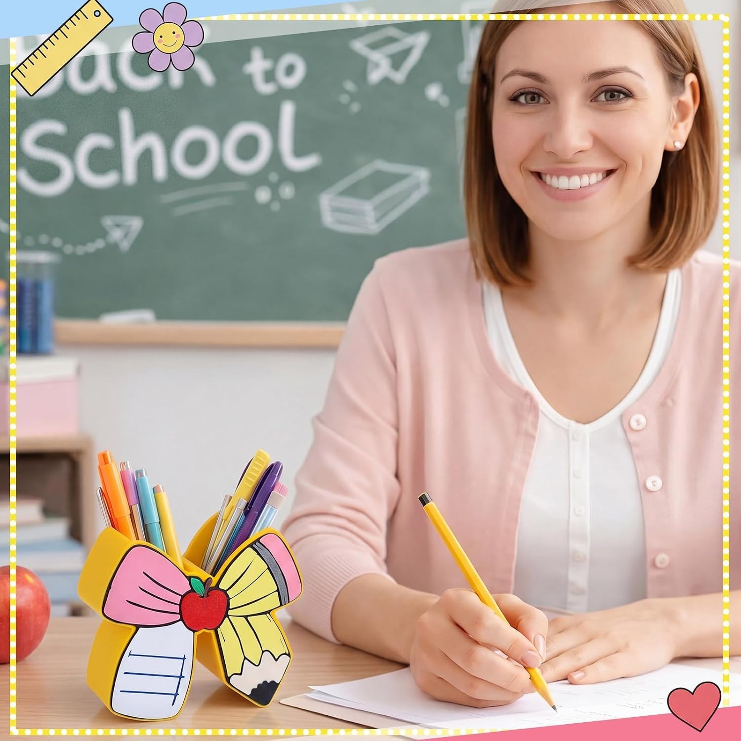 Adorable Yellow Pencil Holder for Desk – Perfect Gift for Teachers & Students