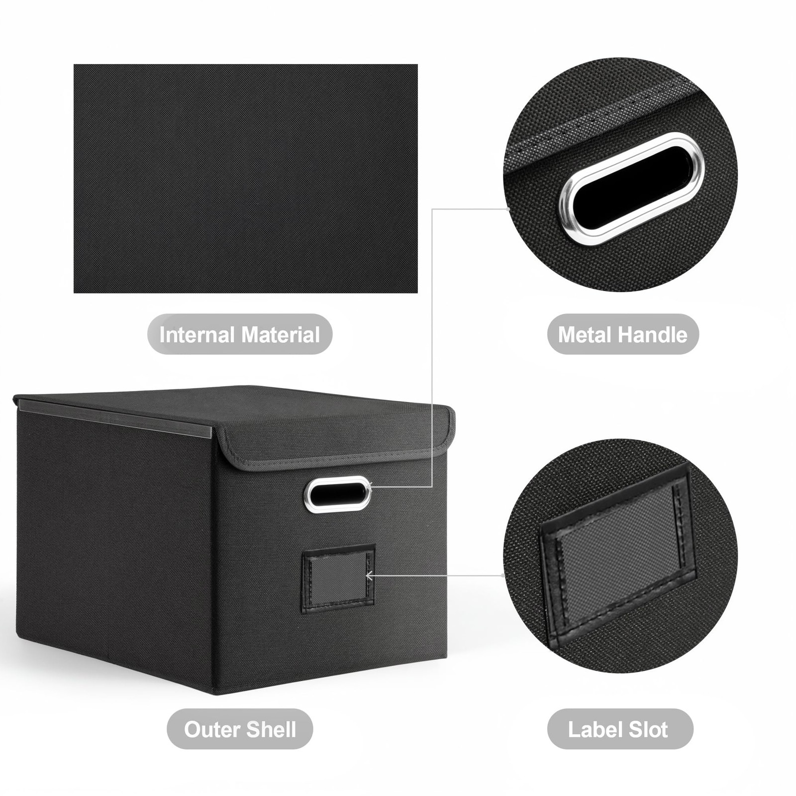 Hleelomi Collapsible File Box with Lid & Plastic Slide – 1 Pack, Black