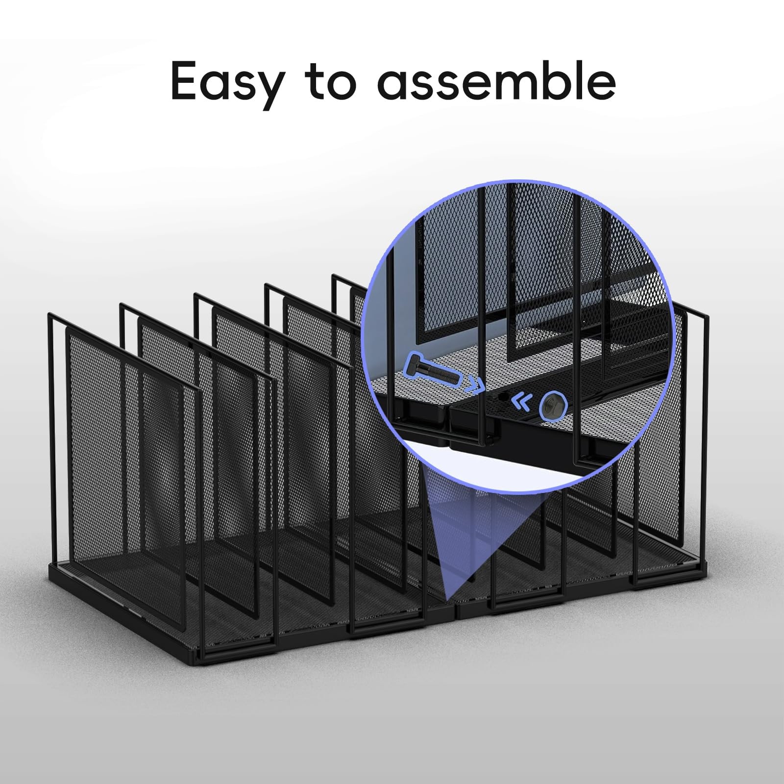 Black 7Section Vertical Desk File Organizer Standing Metal Sorter Paper