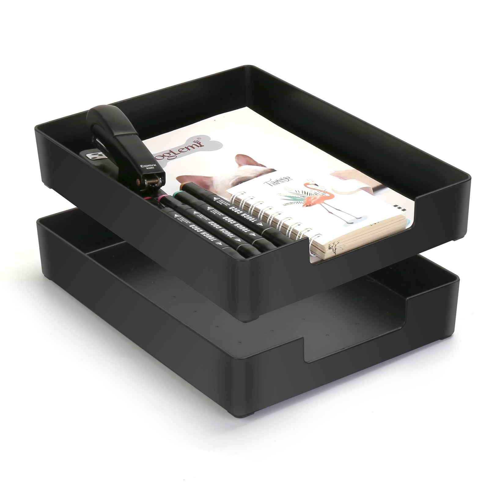 EsOfficce Letter-Size Tray, 2PCS Plastic Stackable A4 Paper Black 2pcs