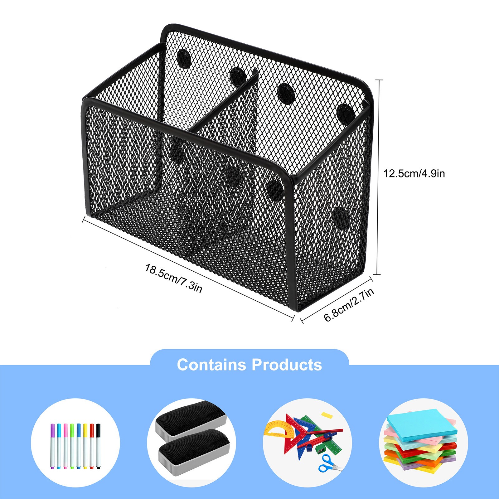 Magnetic Basket Pen Holder Double Compartment Metal Organizer Locker Whiteboard