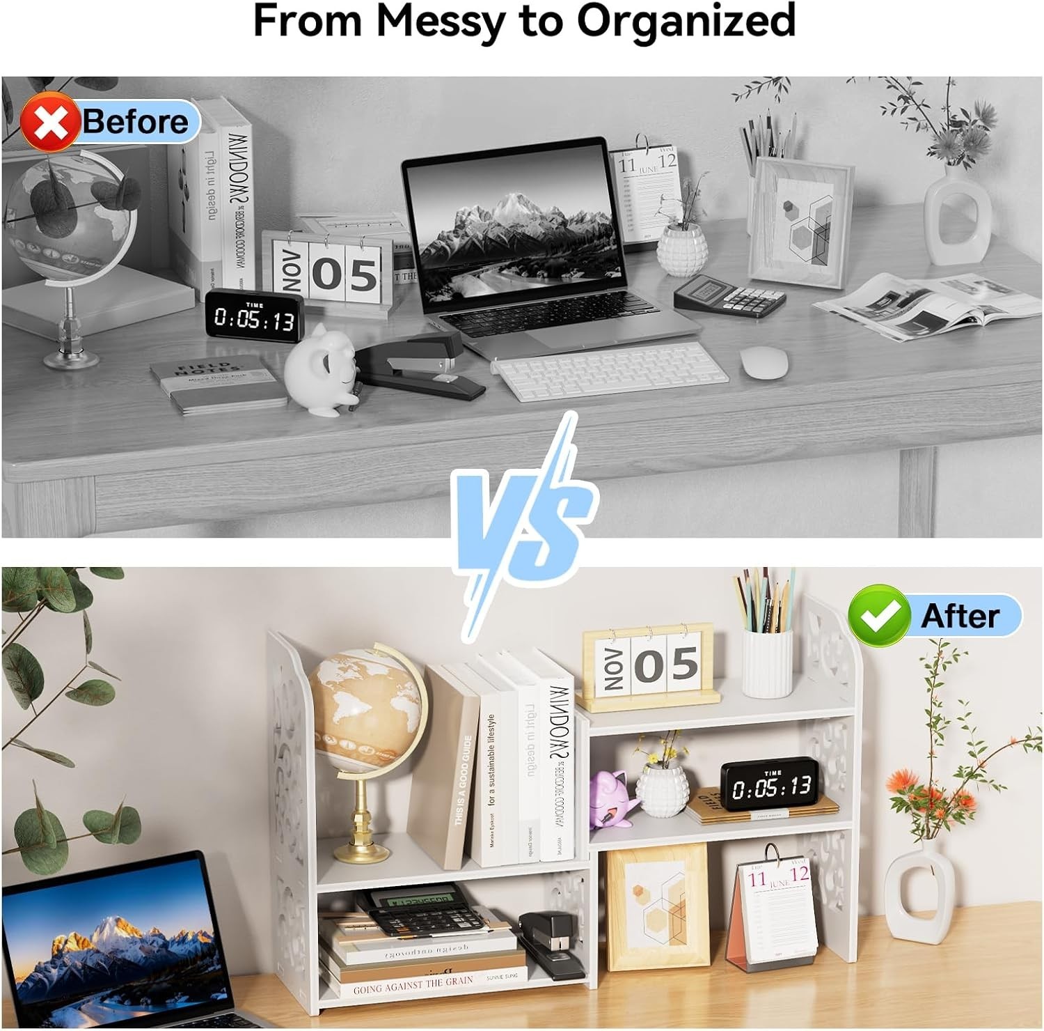 Space-Saving Adjustable Desk Shelf – Lightweight & Easy Assembly for Quick Setup