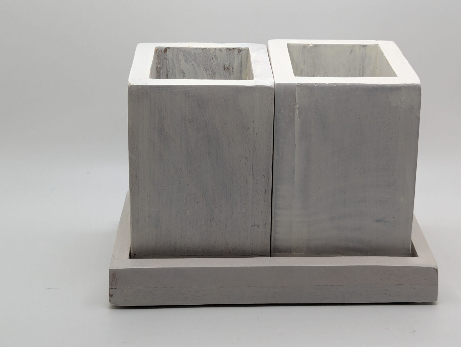 NEW Rae Dunn Wooden Pen and Pencil Holder with Base Tray White Wash Color