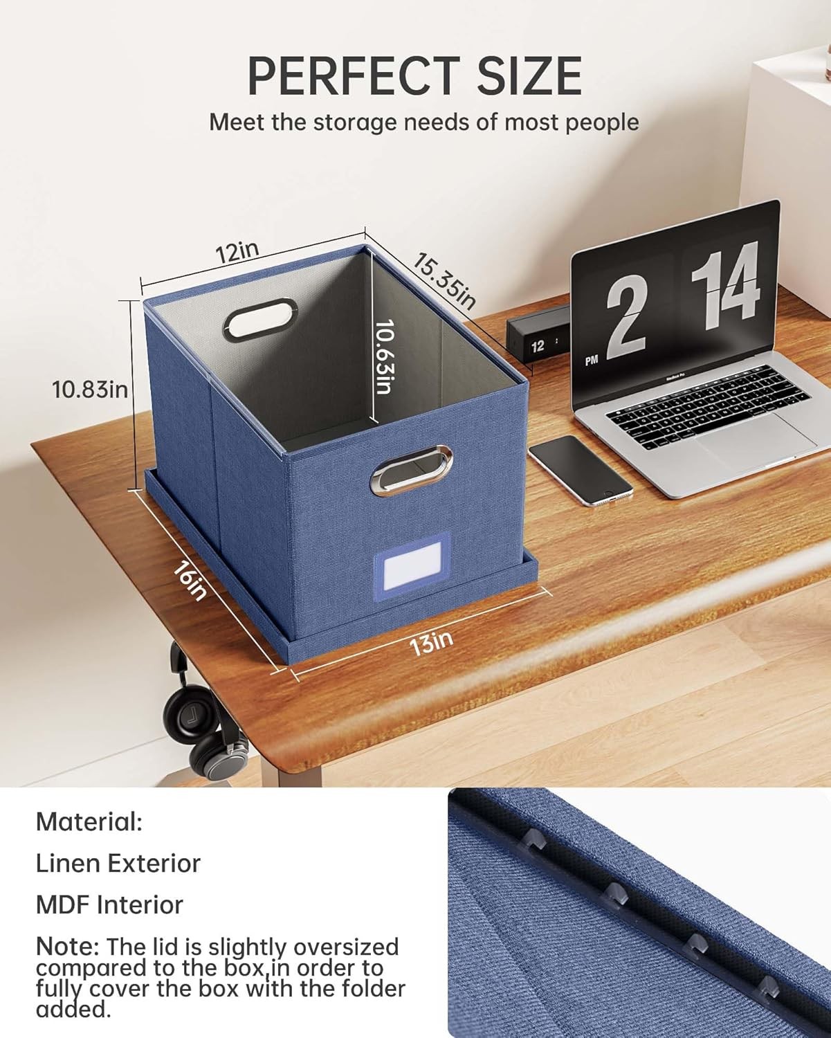 Oterri File Organizer with Lid, Box, Cabinet for 1 pack, Blue