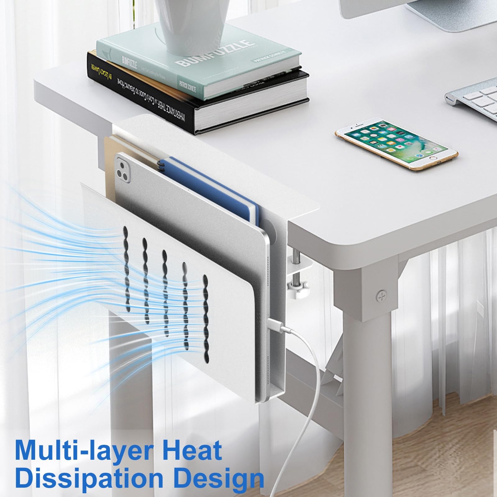 HAMOPY Desk Side Storage, Single-Layer Steel Hanging Single(1 Tier), White